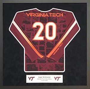 Framed Virginia Tech jersey with number 20.