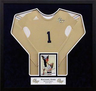 Framed volleyball jersey with player photo.