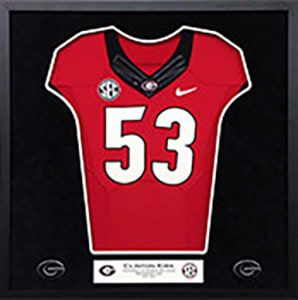 Red framed sports jersey with number 53.