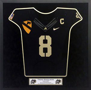 Black framed sports jersey with number eight.