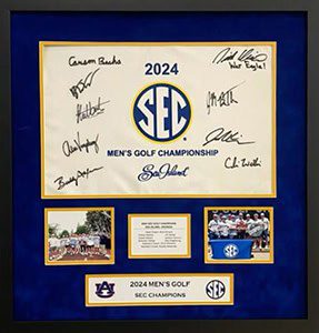 2024 SEC Men's Golf Championship memorabilia display.