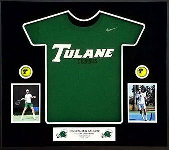 Framed Tulane tennis shirt with photos.